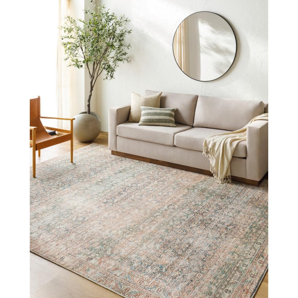 Marlene Vintage Blue-Green Synthetic 5'2" x 7' Area Rug