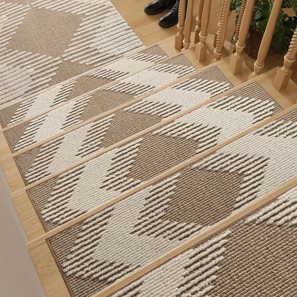 15 pack Non-Slip 3D Stair Treads (8"x30") - Peel & Stick Washable Carpet for Indoor Wood Steps/Kids/Dogs, Brown