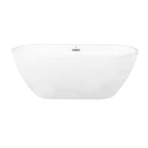 63 in. Acrylic Flatbottom Freestanding Bathtub Non-Whirlpool Soaking Tub in White