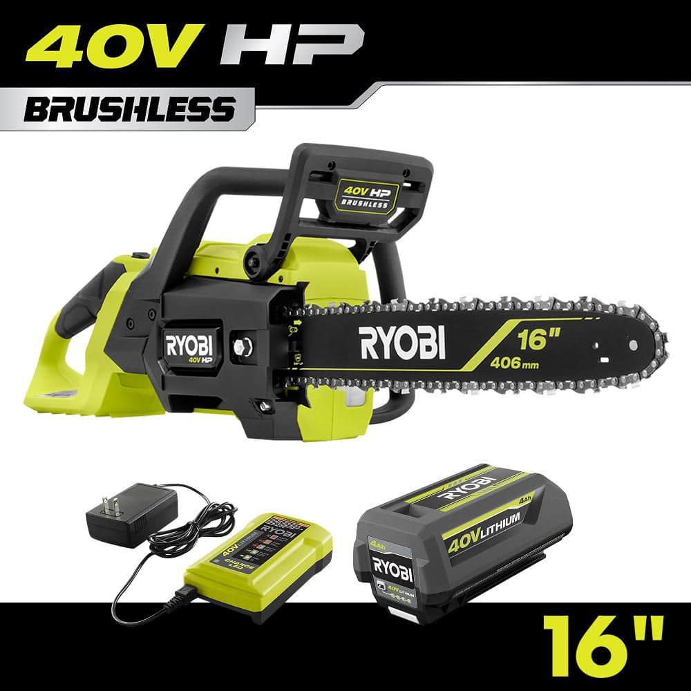 RYOBI 40V HP Brushless 16 in. Battery Chainsaw with 4.0 Ah Battery