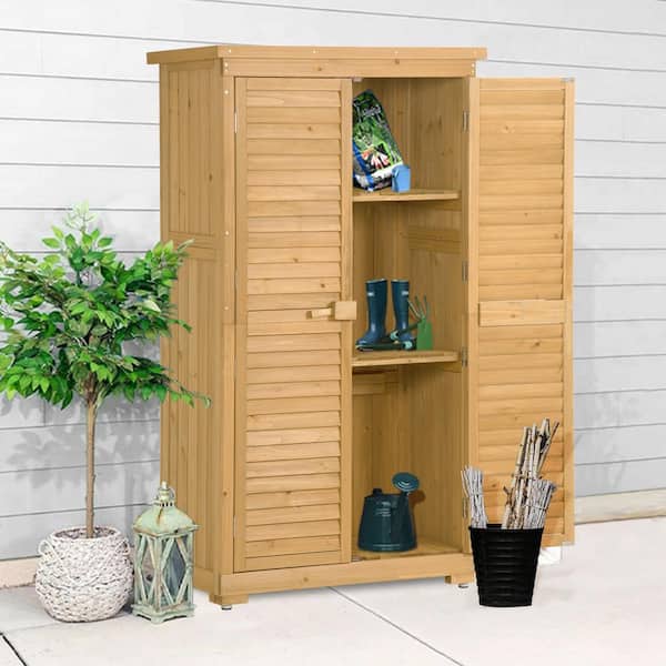 GOGEXX 34 in. L x 18 in. W x 63 in. H Fir Wooden Garden Shed 3-tier Patio Storage Cabinet Outdoor Tool Organizer Locker Natural
