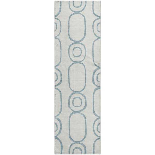 Mayfield Premium Machine Washable Abstract AMF2344 Teal 2 ft. x 7 ft. Runner Rug
