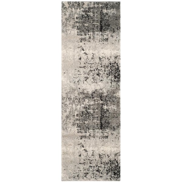 SAFAVIEH Retro Light Gray/Gray 2 ft. x 13 ft. Floral Runner Rug