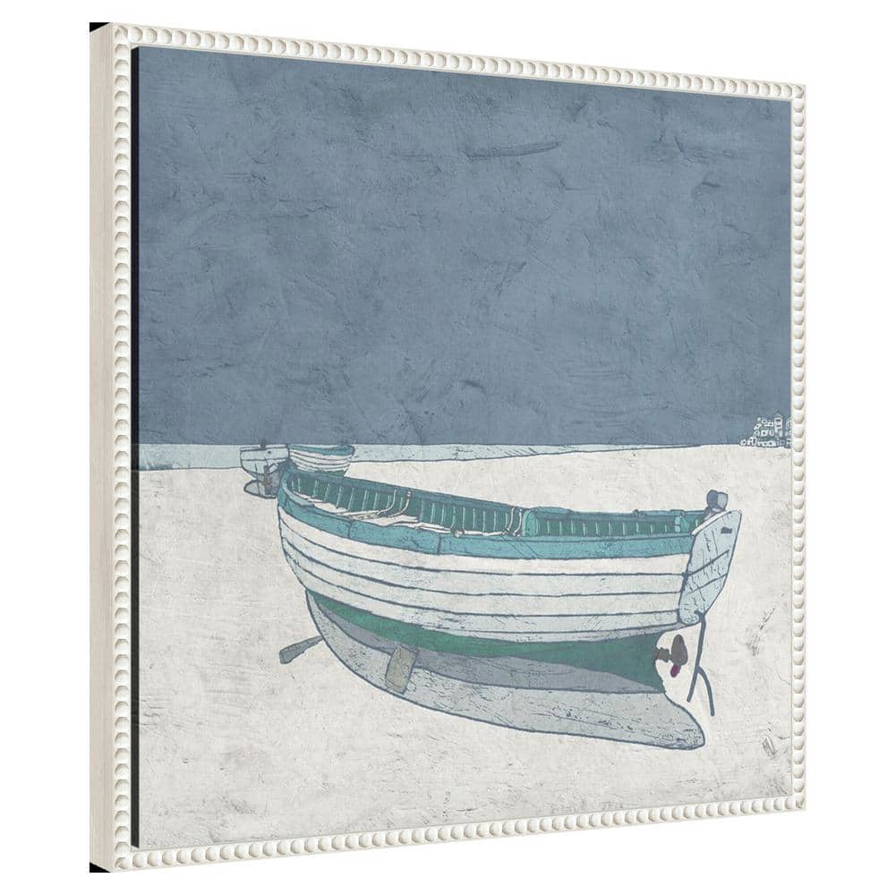 Serene Coastal Rowboat Framed Canvas Wall Art 22 x 22