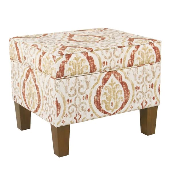 Ishi Beige and Walnut Brown Polyester Square Accent Ottoman