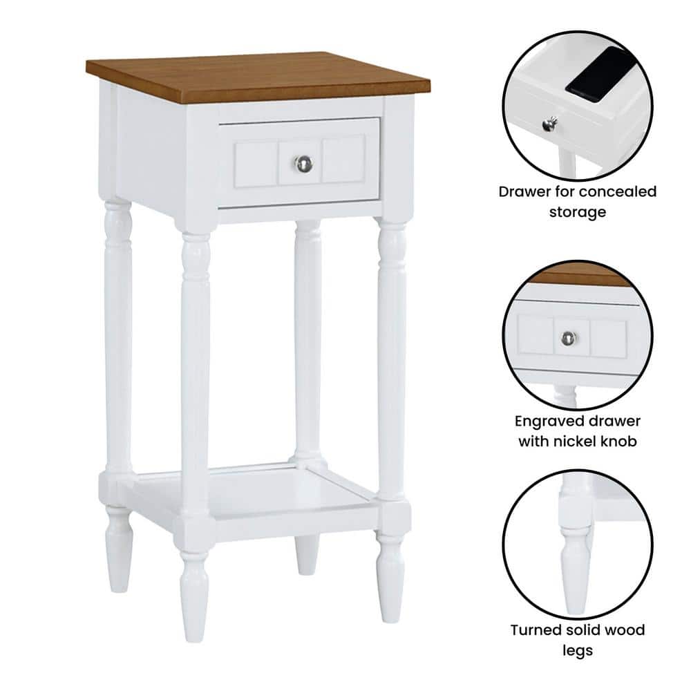 White and Medium Wood Spindle Leg Accent Table with Drawer