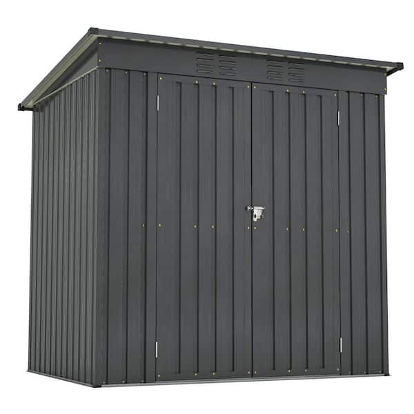 Kadehome 6 ft. W x 4 ft. D Black Outdoor Metal Storage Shed with Sloped Roof Utility Tool Shed Storage House (24 sq. ft. )
