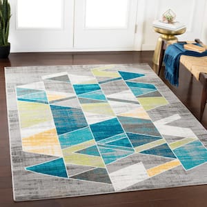 Noble Teal/Gray 5 ft. 3 in. x 7 ft. 6 in. Geometric Area Rug