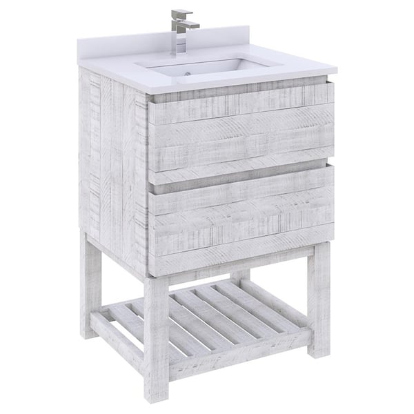 Fresca Formosa 24 in. Single Sink Freestanding Open Bottom Rustic White Bath Vanity with White Quartz Top and Ceramic Sink