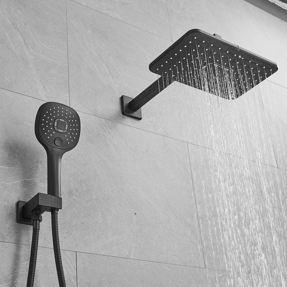 Matte Black Stainless Steel Rain Shower System with Handheld