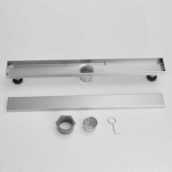 Elefloom 24 Inch Linear Shower Drain - Stainless Steel 304, Removable Grid, Hair Strainer, Leveling Feet