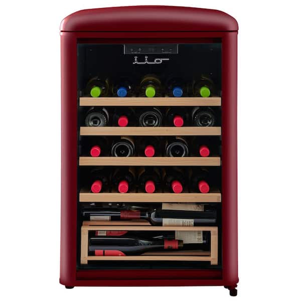 iio 30 Bottle Free Standing Retro Wine Cooler in Wine Red