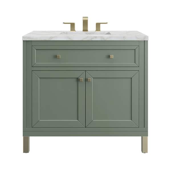 James Martin Vanities Chicago 36.0 in. W x 23.5 in. D x 34.0 in. H Single Bathroom Vanity Smokey Celadon and Victorian Silver Top