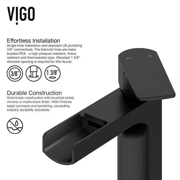 Vigo Amada Single 2024 Hole Vessel Bathroom Vessel Faucet Matte Black VG03026MB