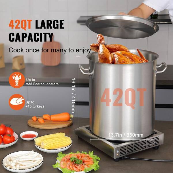 42 qt. Stainless Steel Stockpot, Heavy Duty Cooking Pot with Lid and Handle, Commercial Grade, Multipurpose Sauce Pot
