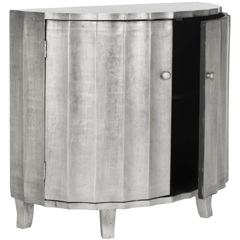 Silver Fluted Hollywood Glam Curved Accent Cabinet