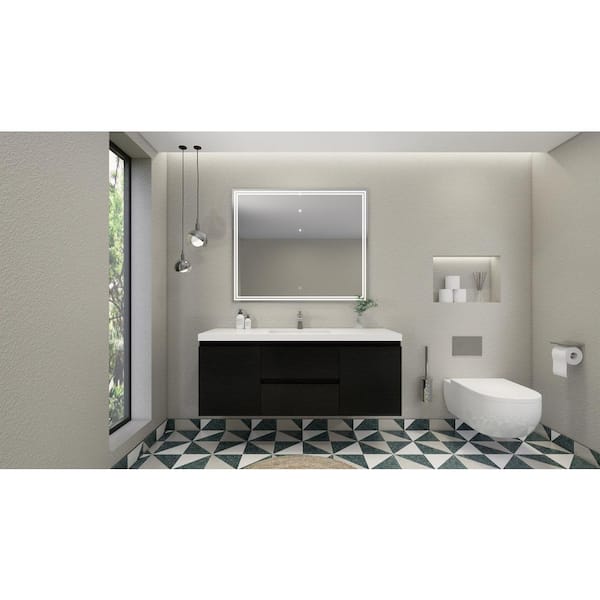 Moreno Bath Bohemia 60 in. W Bath Vanity in Rich Black with Reinforced Acrylic Vanity Top in White with White Basin