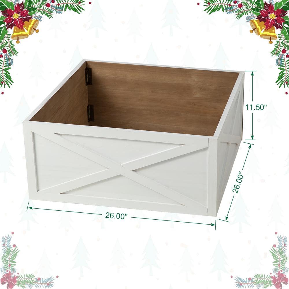 26" White Washed Wooden Christmas Tree Collar