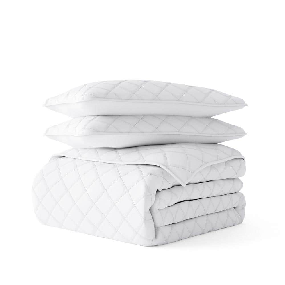 White Full Microfiber Reversible Quilt Set with Shams