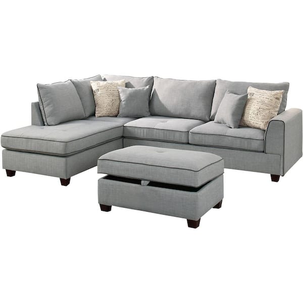 Venetian Worldwide Siena Light Gray, Light Grey Fabric Sectional Sofa
