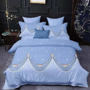 3PC All Season Bedding Comforter Set Queen Size-Ultra Soft 100% Microfiber Polyester-Striped Comforter Sets-Blue
