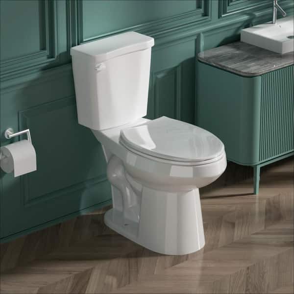 Two-Piece 1.28 GPF Single Flush Elongated Toilet in White Seat Included