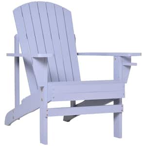 Wood Outdoor Adirondack Chair with Cup Holder, Backrest Inclination, High Backrest, for Fire Pit, Pool, Beach, Gray