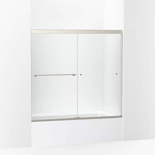 KOHLER Revel 57-60 in. x 56 in. Frameless Sliding Bathdoor in Anodized Brushed Nickel with Handle