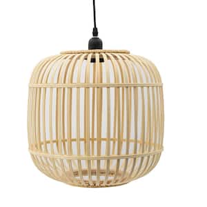 1-Light Yellow Bamboo Cage Pendant