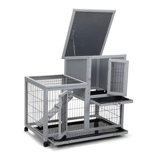 Detachable Rabbit Hutch with Removable Tray and Rolling