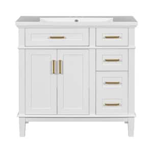 36 in. W x 18 in. D x 35 in. H Single Sink Freestanding Bath Vanity in White with White Resin Top