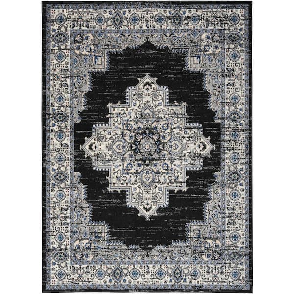 Nourison Passion Black Ivory 5 ft. x 7 ft. Bordered Transitional Area Rug