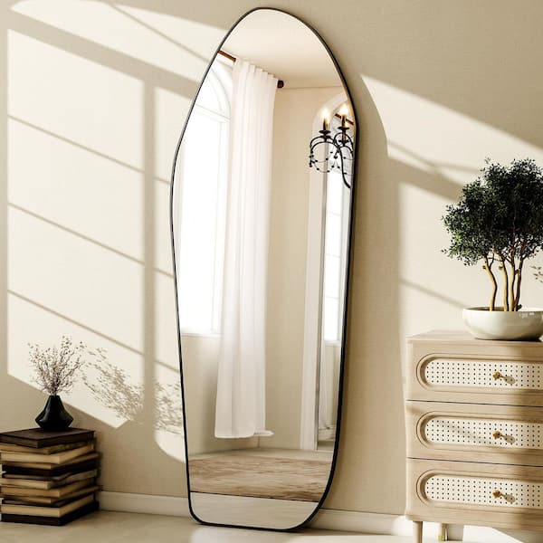 ★87MM★ Mmlg MIRROR WRITING PATTERN HFT CHARCOAL 21 in. W x 64 in. H Rectangular Black Framing Full-length