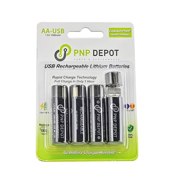 PNP Depot AA USB Rechargeable Lithium Batteries 4 Pack