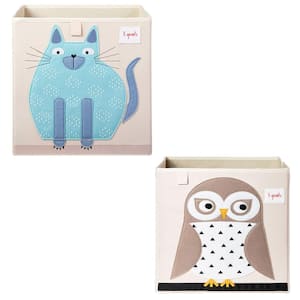 Children's Fabric Storage Cube Bundle with Blue Cat and Friendly Owl