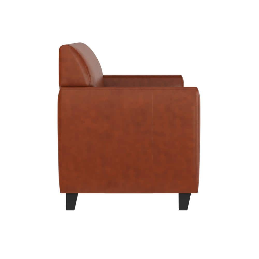 Cognac Faux Leather Flared Arm Reception Loveseat