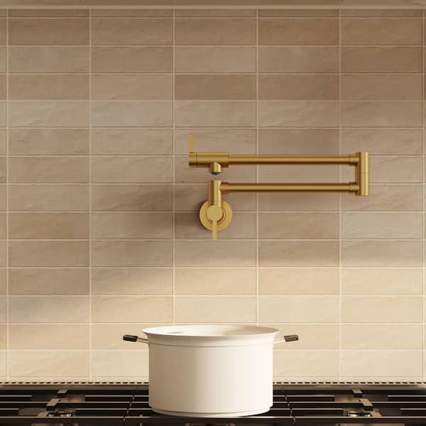 Wall Mounted Cold-Water Pot Filler with Handle in Brushed Gold