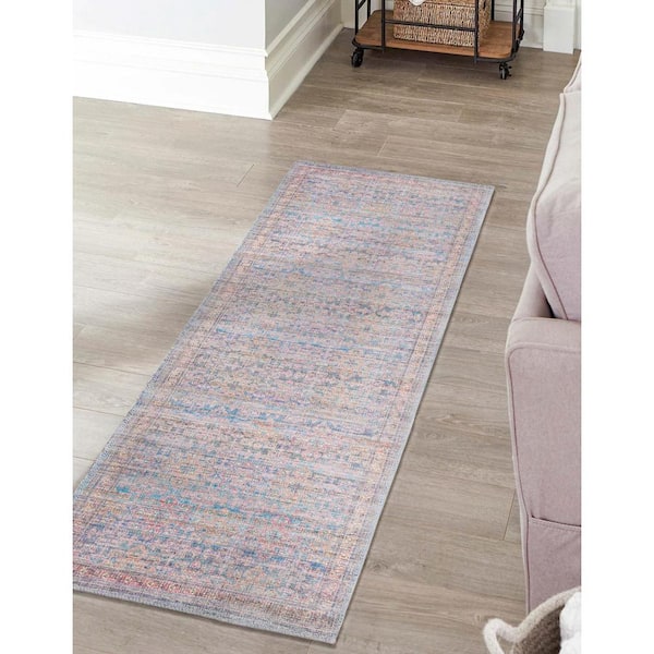 Nostalgia Bliss Antique Blue 2 ft. x 5 ft. Machine Washable Area Rug