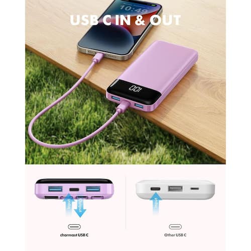 Portable Charger with Built-in Cables Slim 10000mAh Battery Outputs High-Speed Power Bank for iPhone Samsung Tablet OBJLGEV Telephone Accessories