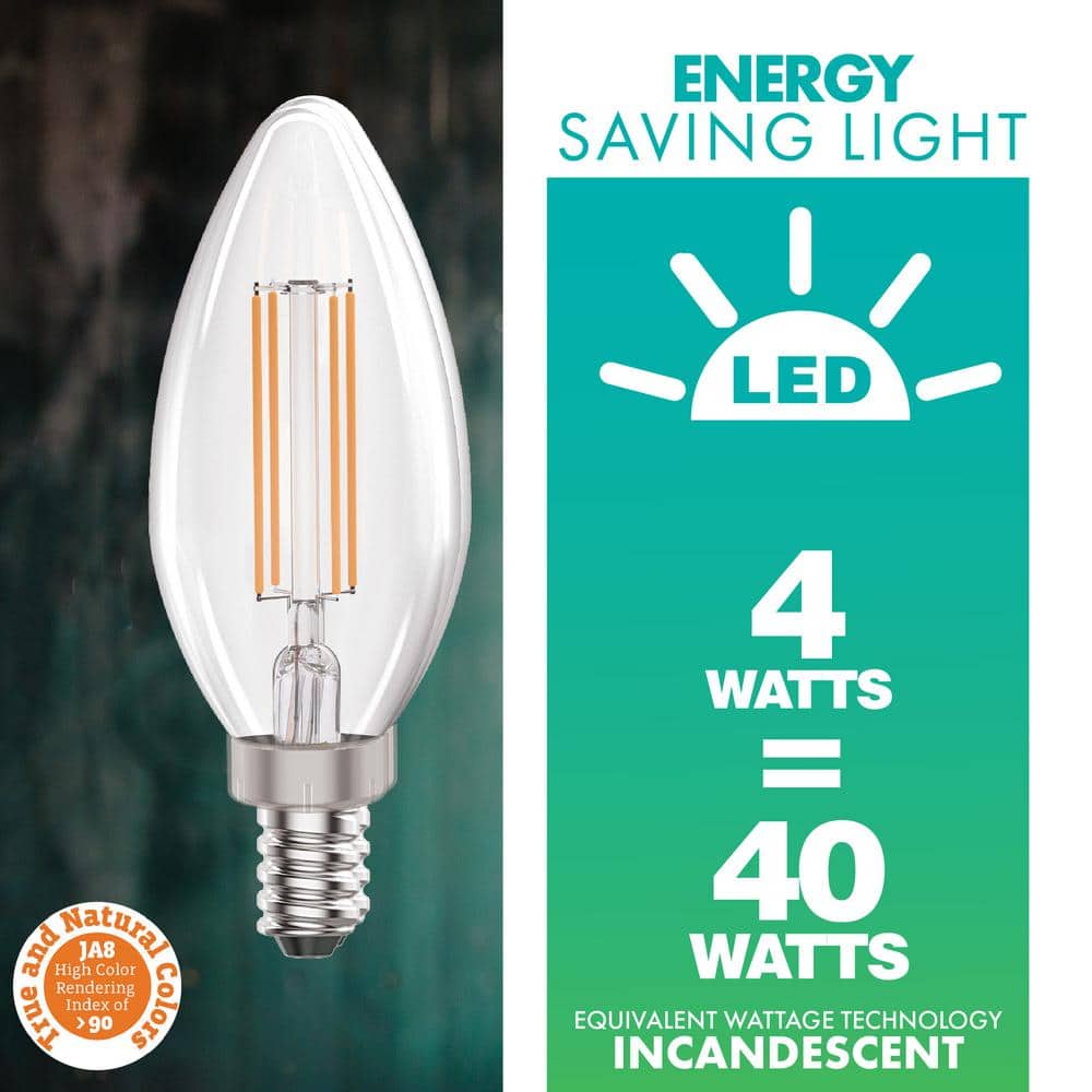 40-Watt Equivalent Dimmable E12 Filament Candle LED Light Bulb, 2700K Warm White Light, 50-Pack