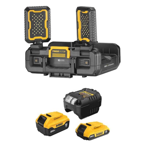 TOUGHSYSTEM 2.0 FLEX VOLT 20V/60V Cordless 4000 Lumen LED Adjustable Folding Panel Work Light with 5 Ah & 2 Ah Batteries