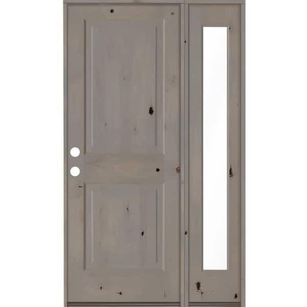 Krosswood Doors 46 in. x 80 in. Rustic knotty alder Right-Hand/Inswing Clear Glass Grey Stain Square Top Wood Prehung Front Door w/RFSL