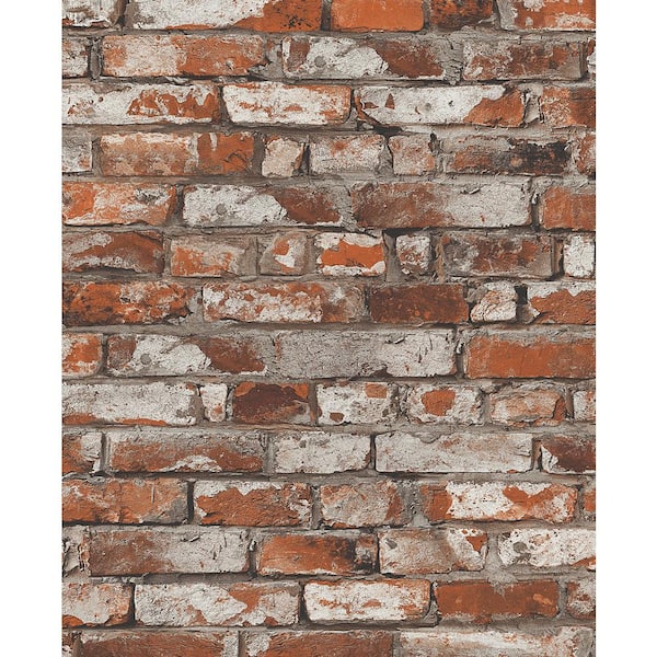 56 sq. ft. Spiced Ginger Tailor Faux Brick Prepasted Paper Wallpaper Roll