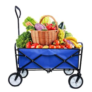 4.7 cu.ft. Folding Steel Utility Garden Cart, Portable Shopping Beach Cart in Blue
