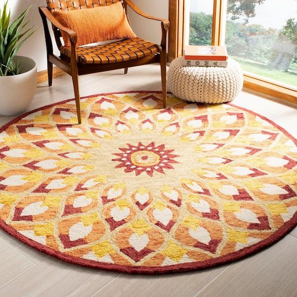Novelty Rust/Gold 8 ft. x 8 ft. Medallion Border Round Area Rug