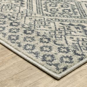 Blue and Beige 3 ft. x 5 ft. Geometric Power Loom Stain Resistant Area Rug