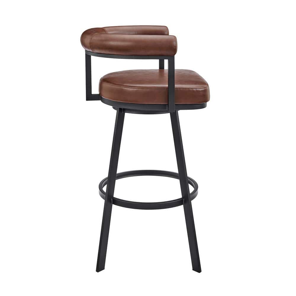 Nolagam 34'' Brown Faux Leather and Metal Swivel Counter Stool