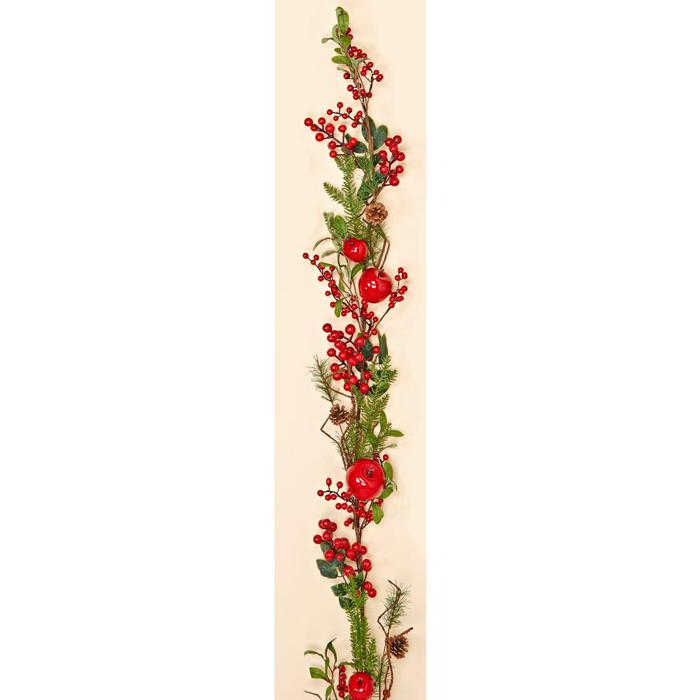 5 ft. Weatherproof Berry, Apple Garland with Pinecone