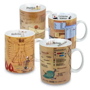 Konitz 4-Piece Assorted Mugs of Knowledge Biology, Computer Science, Medicine, & Physics Porcelain Mug Set