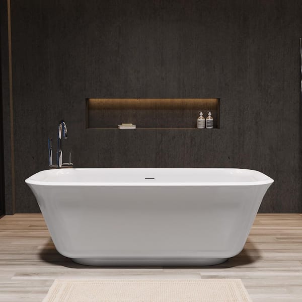 67 in. x 31.5 in. Acrylic Freestanding Flatbottom Soaking Bathtub in White
